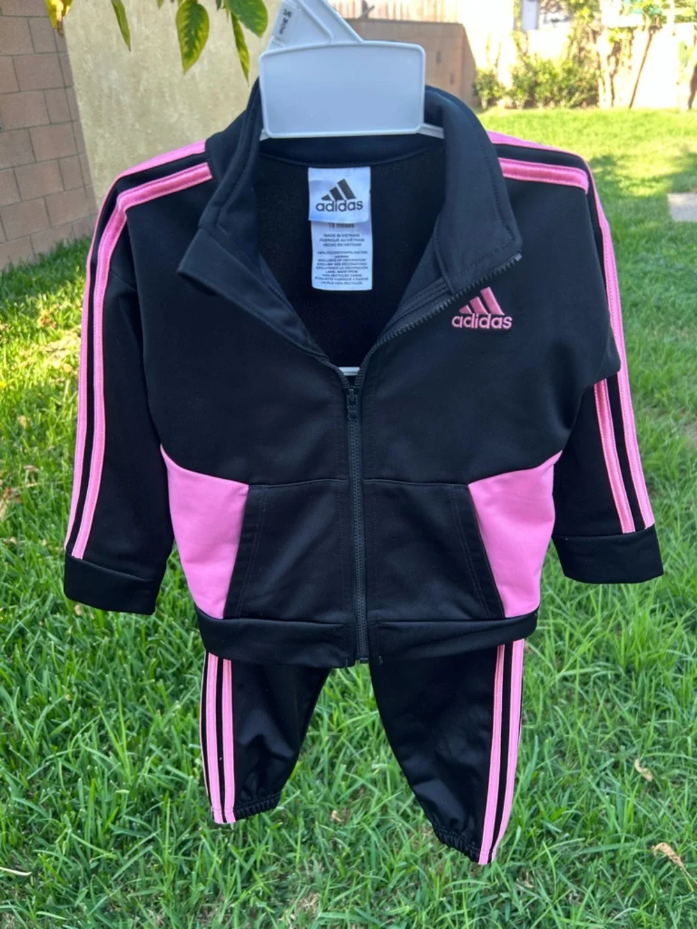 adidas Black and Pink Toddler Zip Track Jacket Set